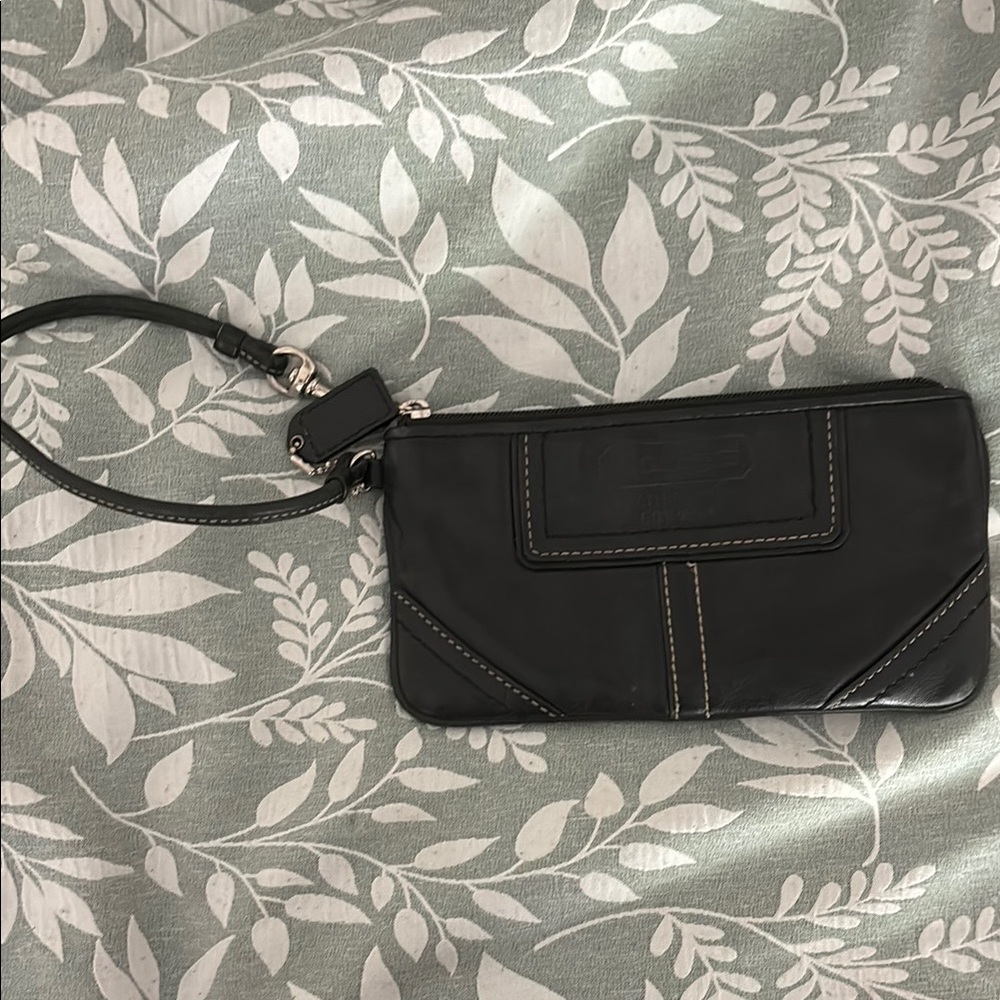 Coach Black Leather Clutch with Embossed Logo